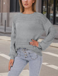 Fashion Solid Color Long Sleeve Round Neck Pullover Loose Knitted Tops, Women's Clothing