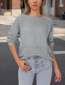 Fashion Solid Color Long Sleeve Round Neck Pullover Loose Knitted Tops, Women's Clothing