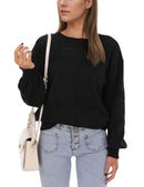 Fashion Solid Color Long Sleeve Round Neck Pullover Loose Knitted Tops, Women's Clothing