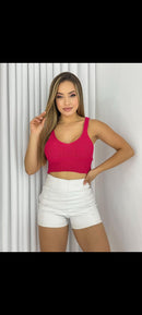 Cropped tricô com elastano