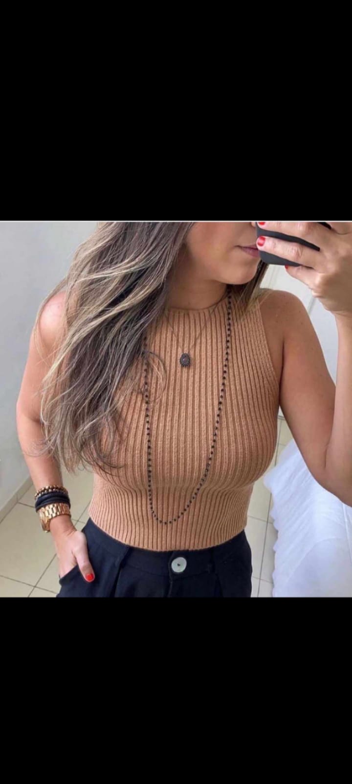 Cropped tricô com elastano