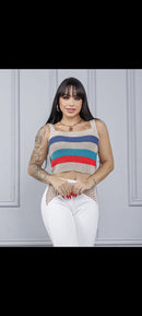 Cropped tricô com elastano