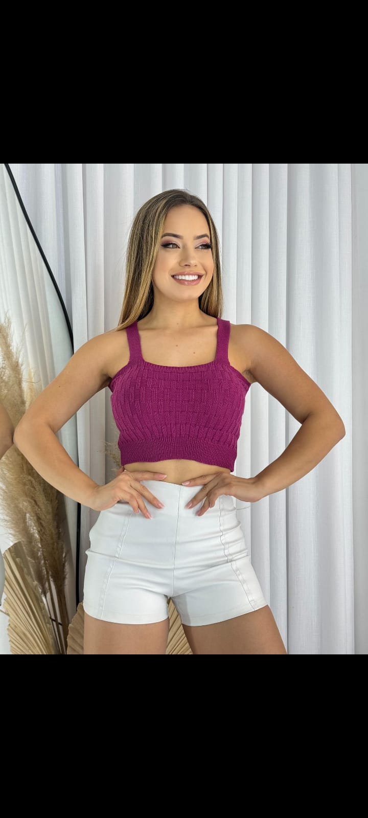 Cropped tricô com elastano