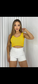 Cropped tricô com elastano