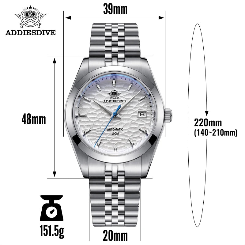 ADDIESDIVE Relógio Masculino 10Bar Vidro Safira À Prova D 'Água Relógio Mecânico Automático Relogios Masculino