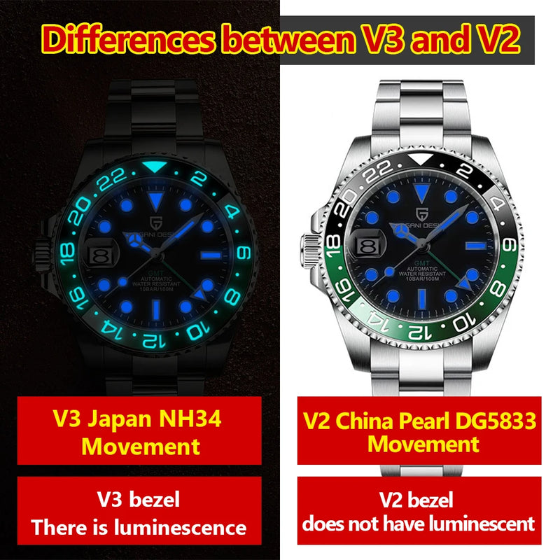 Relógio Automático Luxo Pagani Design PD-1662 GMT 40MM – Aço Inoxidável 100M