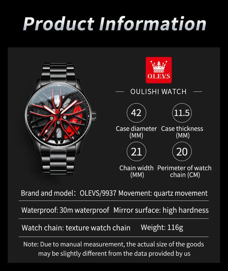 Olevs 9937 – Relógio Esportivo Masculino, Design de Roda, Luxo e Resistência!