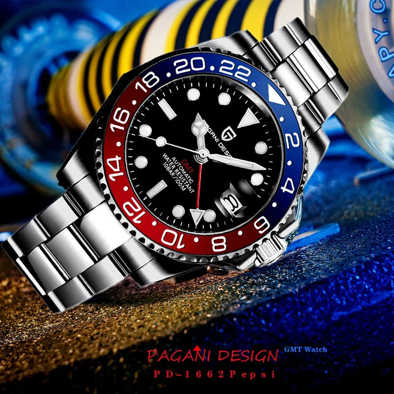 Relógio Automático Luxo Pagani Design PD-1662 GMT 40MM – Aço Inoxidável 100M